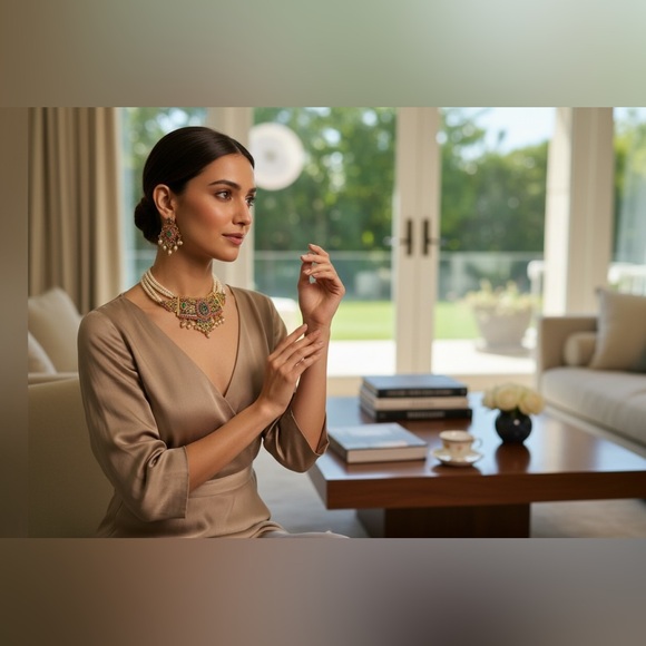 Jewelry - Vintage Estate Luxury Emerald Sapphire Ruby Pearl 24K gold plated Necklace